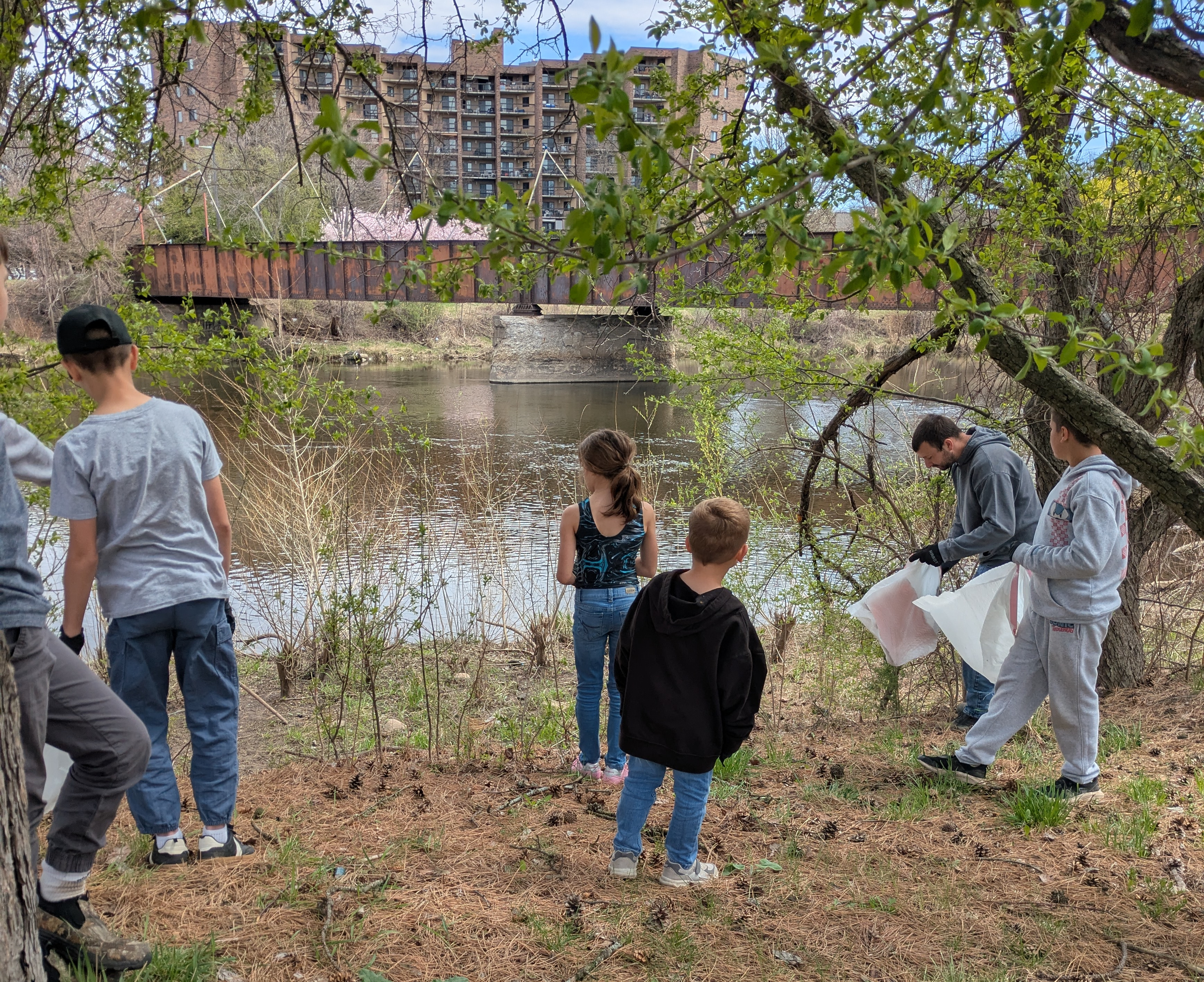 Team participating in park cleanup