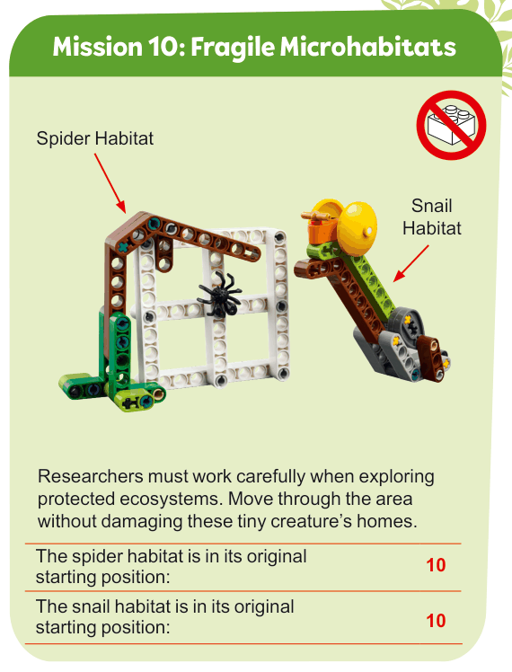 Mission 10: Fragile Microhabitats — mission model photo with the description and scoring table from the rulebook