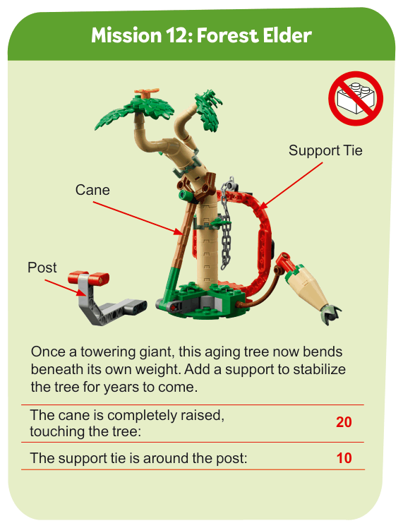 Mission 12: Forest Elder — mission model photo with the description and scoring table from the rulebook