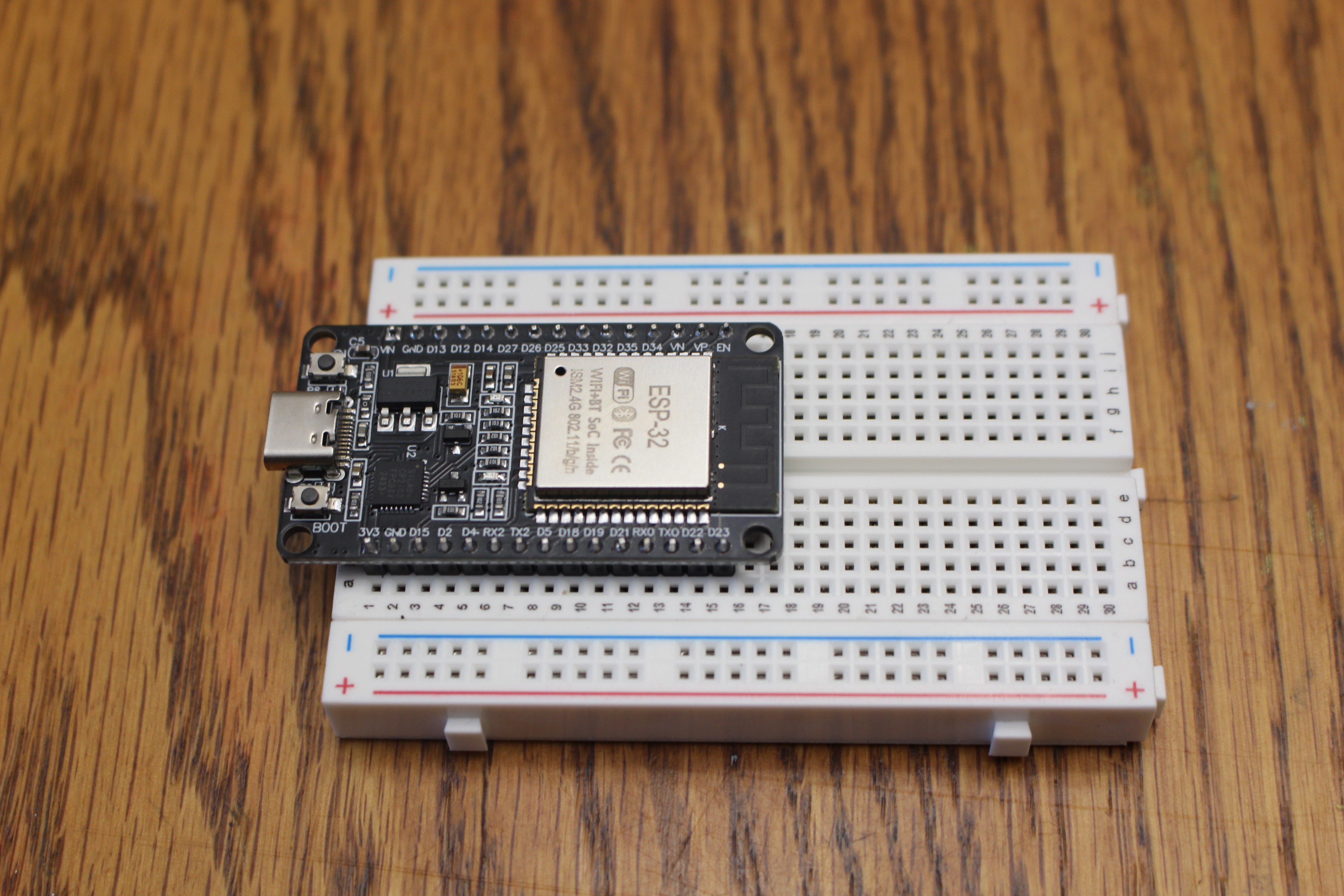ESP32 seated on breadboard